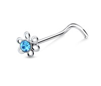 Stone Flower Shaped Silver Curved Nose Stud NSKB-25